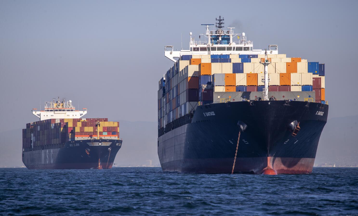 Container ships backed up at Port of Los Angeles
