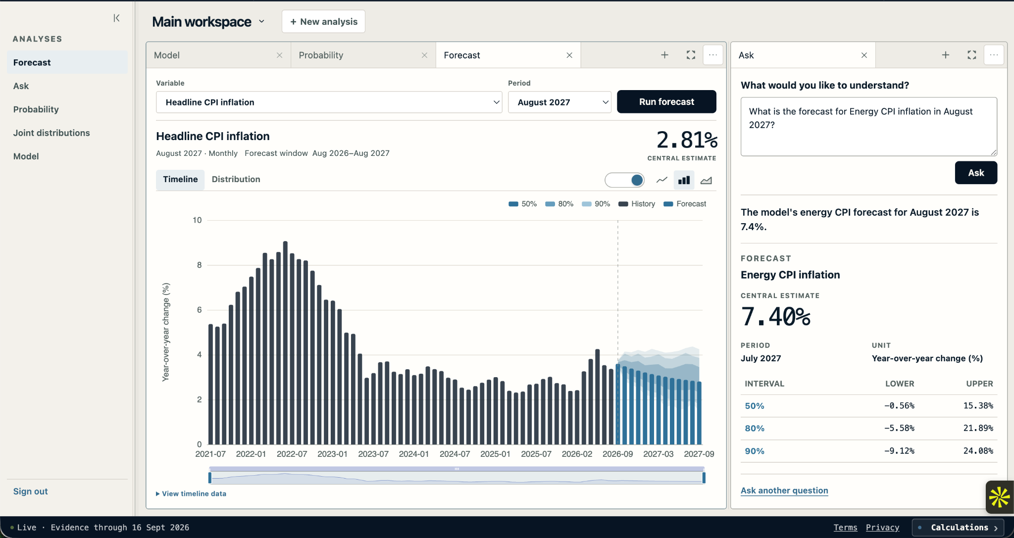 A sample question and model response in the PolyBridge console.